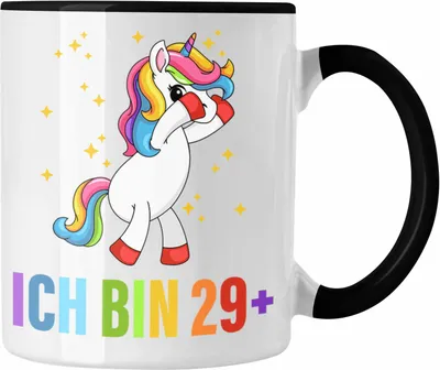 Produktbild von TRENDATION Ich Bin 29+ Tasse Becher Einhorn 30. Geburtstag Sprüche Geschenkidee Frauen Männer (Schwarz)