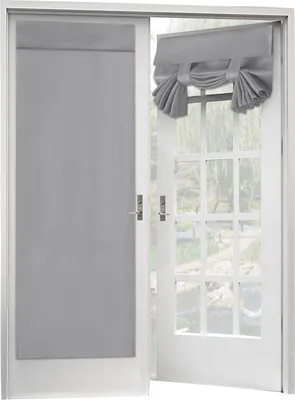 Image de Rideau de porte français, lot de 2, avec panneau de porte en verre blackout à isolation thermique, avec fermeture velcro Rideau Tricia, 2 panneaux, 26 x 68 pouces, gris clair