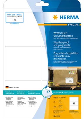 Produktbild von Adressetiketten A4 weiß 99,1x93,1 mm extrem stark haftend Folie matt 150 St.