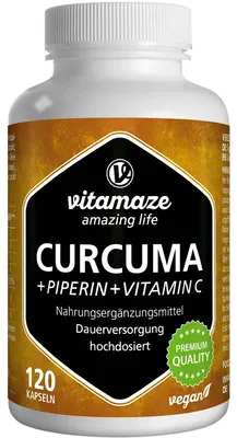 Produktbild von Curcuma+Piperin+Vitamin C vegan Kapseln 120 St