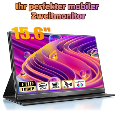 Tragbarer Monitor 15,6 Zoll 1080P FHD IPS Laptop-Monitor USB C HDMI Ultradünnes Display mit Lautsprecher Vesa externer tragbarer Monitor für Laptop PC