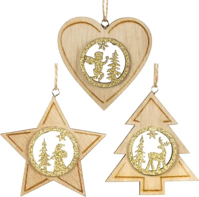 Produktbild von Baumschmuck natur-gold, 3er Set Holz
