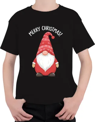 Produktbild von Merry Christmas! Weihnachtsgnom Wichtel Weihnachten Schneeflocken Uni Kinder T-Shirt, Schwarz, 152