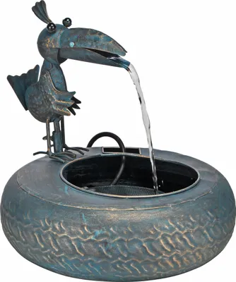 Produktbild von Brunnen Metallbrunnen mit Vogel inkl. Pumpe 34x28x30 Zimmerbrunnen Gartenbrunnen