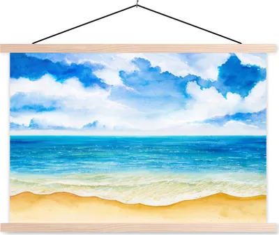 Produktbild von MuchoWow® Textilposter Strand - Meer - Himmel 120x80 cm mit holzfarbenen Rahmen - Aufhängeset