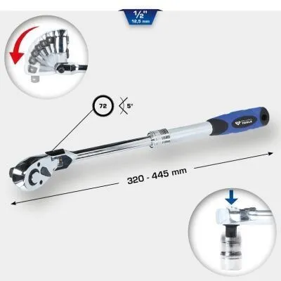 Immagine prodotto di cricchetto telescopico reversibile da 1/2" con testa flessibile