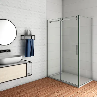 Produktbild von 100x70x195cm Schiebetür 6mm NANO Seitenwand U-Form Kabinen Duschwand Eckdusche Abtrennung