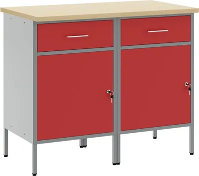 Obrázek produktu pro Pracovní stůl vidaXL se zásuvkami, 2 kusy, červený a šedý, 100 x 55 x 85 cm