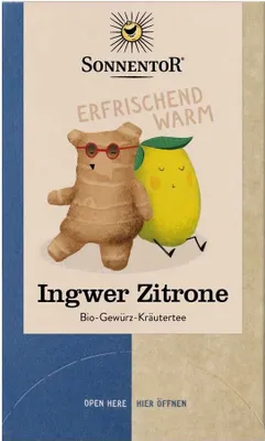 Produktbild von Sonnentor Ingwer Zitrone, 18 x 1.8 g, Kräutertee, 32,4 g, Ingwer, Zitrone, 1,8 g, 18 Stück(e), Papierschachtel