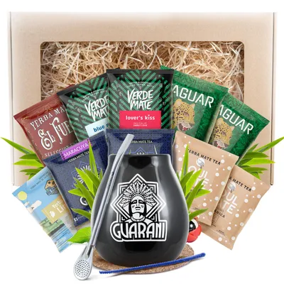 Produktbild von Cebador - Mate Tee Proben Set 10x50g - Yerba Mate Becher Keramik 300ml - Zitrone & Kornblume - Luftgetrocknet, Mild - Ohne Bitterkeit - Brasilien