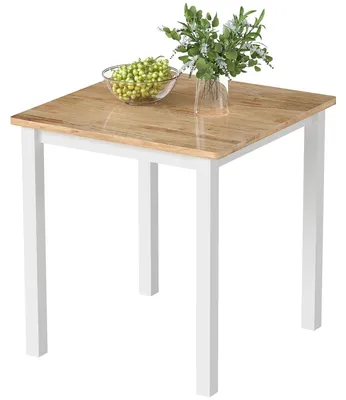Image de Table de salle à manger en bois d'hévéa pour 4 personnes | Couleur : marron, blanc | Dimensions : 69 x 69 x 69,5 cm
