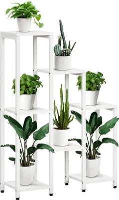 Produktbild von Outsunny Pflanzenständer mit 7 Ablagen Pflanzenregal für Indoor Outdoor Weiß