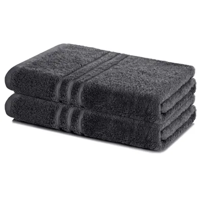 Produktbild von Lavea® 2er Set Duschtuch 70x140, Doppelpack, 100% Baumwolle Frottee, saugstark, weich und strapazierfähig, waschbar 60°C, trocknergeeignet, Handtuch, Handtücher, Duschtücher, Anthrazit