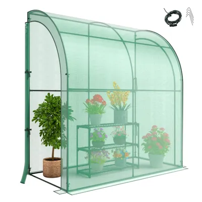 Zdjęcie produktu dla Szklarnia, szklarnia foliowa z 3-poziomową półką na kwiaty, szklarnia ścienna z 2 zwijanymi drzwiami, szklarnia Riegelsberg, 198,5 x 98 x 215 cm