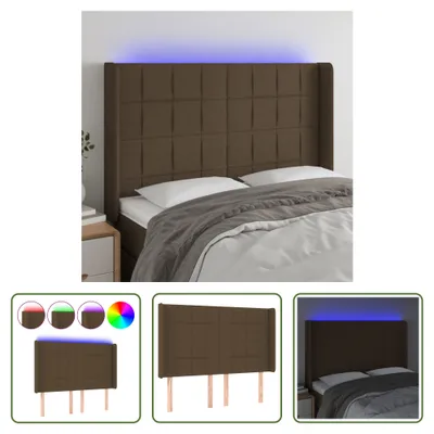 Produktbild von The Living Store LED Kopfteil Dunkelbraun 147x16x118/128 cm Stoff