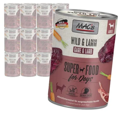 Zdjęcie produktu dla MAC's Dog Bezzbożowa Mokra Karma Dla Psa Z Dziczyzną I Jagnięciną 12x400g