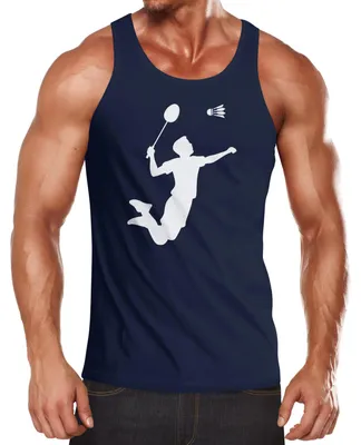Produktbild von Herren Tanktop Sport-Motiv Badminton Smash Federball Aufdruck Bedruckte Sportkleidung Muscle Shirt Achselshirt Moonworks® navy S