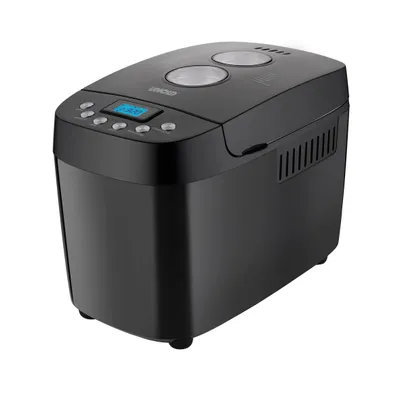 Der Brotbackautomat Unold Backmeister® Big in Schwarz verfügt über eine digitale Anzeige, Bedientast