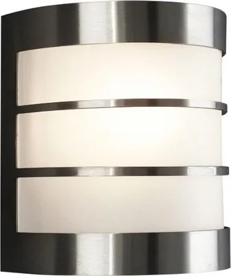 A close-up of a modern outdoor wall light fixture.