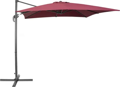 Zdjęcie produktu dla BELIANI Parasol ogrodowy burgundowy na wysięgniku 250 x 250 cm podwieszany ciemnoszara aluminiowa rama