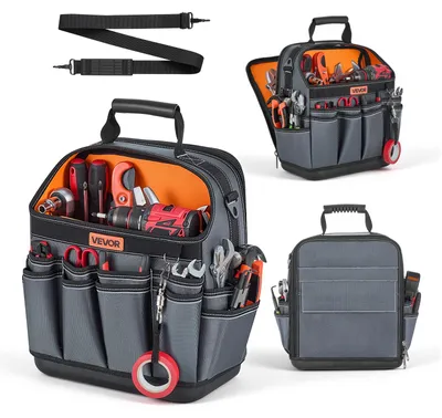 Immagine prodotto di VEVOR, borsa per attrezzi aperta, 33,5x23x39 cm, custodia con 24 scomparti interni e 15 esterni, organizer per attrezzi impermeabile in poliestere con tracolla e maniglia, custodia per attrezzi per artigiani
