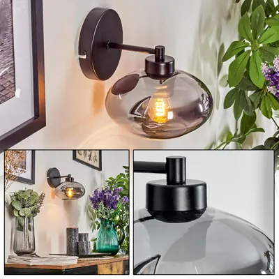 Produktbild von Pietramelara moderne Wandlampe aus Metall/Glas in Schwarz/Rauchfarben