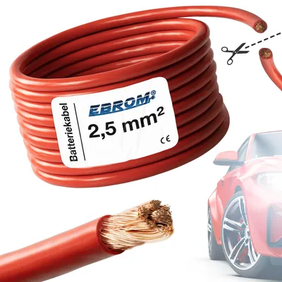 Produktbild von 20 Meter EBROM FLRY 2,5mm2 Fahrzeugleitung - KFZ Leitung - Farbe: rot - Querschnitt 2,5 mm² (mm2) flexibel 90 ± 5 Shore 99,99% Kupfer Mantel PVC FLRy