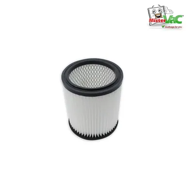 A vacuum cleaner filter is shown against a white background, with a logo in the top right corner.