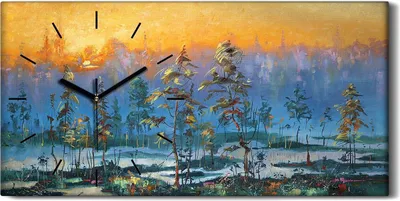 Produktbild von Leinwand Wanduhr Wandkunst Uhr 60x30 Gemälde Kunst Wald Bäume Sonnenuntergang - schwarze Hände