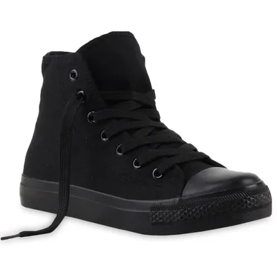 Produktbild von Mytrendshoe Damen Sneakers High Freizeit Turnschuhe Viele Farben & Größen 96535, Farbe: Schwarz Schwarz, Größe: 38