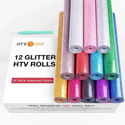 Image de Film thermocollant pailleté - Film à repasser - Lot de 12 - Auto-adhésif - PET - 25 x 150 cm par rouleau - Pour textiles créatifs