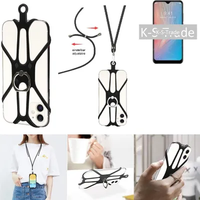 Produktbild von K-S-Trade 3in1 Handykette Handyband Handykordel Halsband Smartphone-Ring Handy-Ring kompatibel mit ZTE Axon 10 Pro 5G Fingerhalterung Handyring