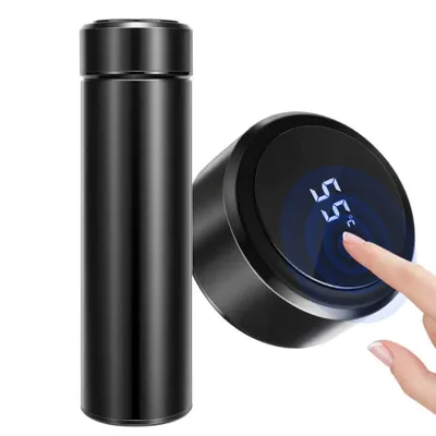 Produktbild von Thermosflasche, 500ML Wasserflasche Vakuum Isolierbecher 304 Edelstahl, LCD-Touchscreen Temperaturanzeige, Smart Mug Trinkflasche, Ideal für Hitze und KälteSchwarz