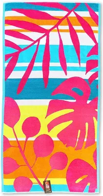 Image de Unyqoos® Serviette de plage 90 x 180 cm – Serviette de bain XXL en 100% Coton, avec surface en velours et envers en molleton, facile d'entretien, motif tropical