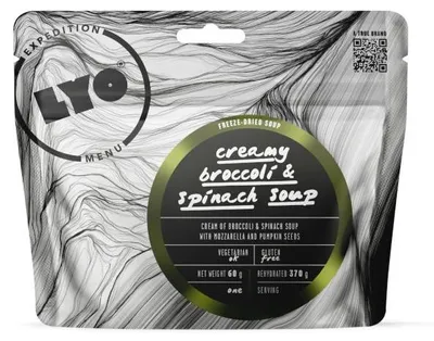 Produktbild von Gefriergetrocknete Suppe Lyo Food (223) Brokkoli-Spinat-Cremesuppe mit Mozzarella und Kürbiskernen