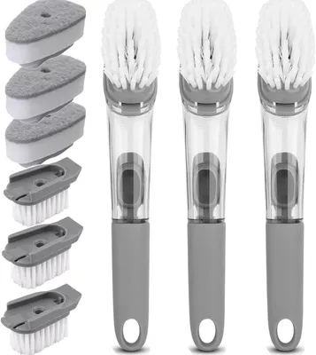 Produktbild von Vulbare Geschirrbürste – Set aus Küchenbürsten – Zum Reinigen von Arbeitsflächen – Mit Seifenspender – 3 Stück – Grau