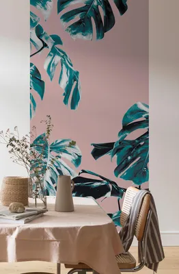 Produktbild von Komar Vlies Fototapete - Monstera Rosé Panel - Größe: 100 x 250 cm (Breite x Höhe) - 1 Bahn