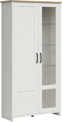 Produktbild von Geschirrschrank Aksel mit 2 Türen, Weiß und Holzoptik, 201cm