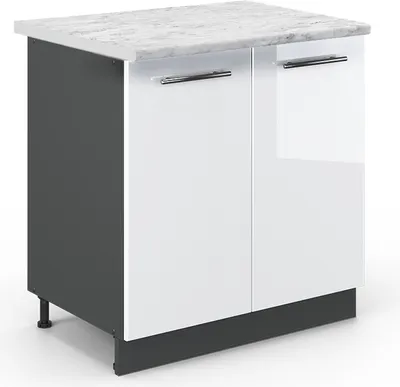 Zdjęcie produktu dla Szafka pod zlew Vicco Fame-Line Biały wysoki połysk 80 cm z półką, BP Marmur, Model 45714