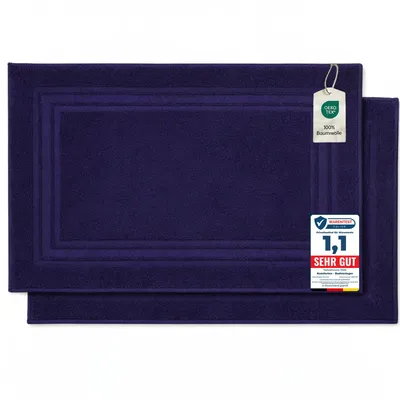 Produktbild von Komfortec Badvorleger Set 2 Teilig, Frottee Duschvorleger, Waschbar Duschmatte & Badteppich, 600 g/m² &100% Baumwolle, Saugfähig & Schnelltrocknend, 50 x 70 cm, Navyblau