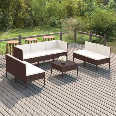 Produktbild von "2024 Moderne" 8-tlg. Garten-Lounge-Set mit Auflagen Poly Rattan Braun - Gartenset Sitzgruppeen Neu3173949