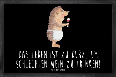 Produktbild von Mr. & Mrs. Panda fußmatte Igel Wein 60 x 90 cm - Schwarz - Geschenk, Weinglas, Rotwein, Bodenvorleger, Schmutzfangmatte, Weißwein, Weinliebhaber, Türvorleger, Spruch