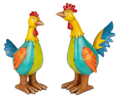 Produktbild von 2er Set Dekofiguren Hühner METALLOPTIK H. 33cm Kunststein Formano Garten WA