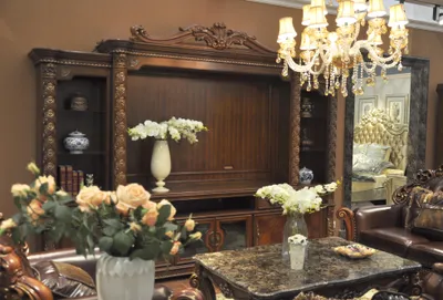 Image de Mur de télévision Classique Meuble en bois véritable fait main Vitrine Étagère Baroque Rococo