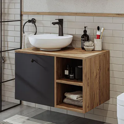 Obrázok produktu pre Skye Decor, kvalitná skrinka do kúpeľne s umývadlom, 75 cm, farba: borovica Atlantic, materiál: 100% MDF
