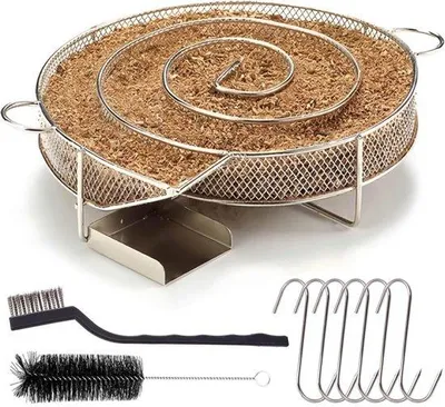 Productafbeelding van Koude rookgenerator voor rookoven, rookgenerator, roestvrij staal, koude rookgenerator, tot 10 uur koude rook, met 2 reinigingsborstels + 6 vleeshaken, rookslak voor rookoven BBQ