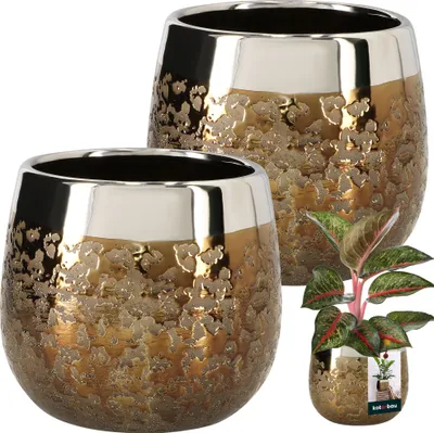 Zdjęcie produktu dla KOTARBAU® Ceramiczna doniczka złota okrągła efekt lustra ⌀ 14 cm wysokość 16 cm 2 szt. doniczka złota doniczka złota duża doniczka glamour doniczka duża do wnętrz