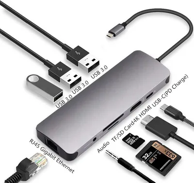 Obrázok produktu pre Adaptér Pre Notebook Co2, Hub 9V1, Usb-C, Hdmi , 4K, Sd-Karta, Micro Sd-Karta, Ethernet Gigabit, Klinke 3,5 Mm, Spacegrau 0044