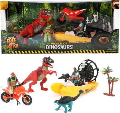 Image de Toi-Toys - Set de figurines - World of Dinosaurs (bateau, dinos, moto, figurines)
