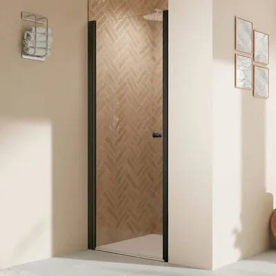 Produktbild von BREUER Duschtür in Nische mit Drehtür ELANA 2.0 90 x 200 cm Profil rund schwarz Klarglas Türanschlag links